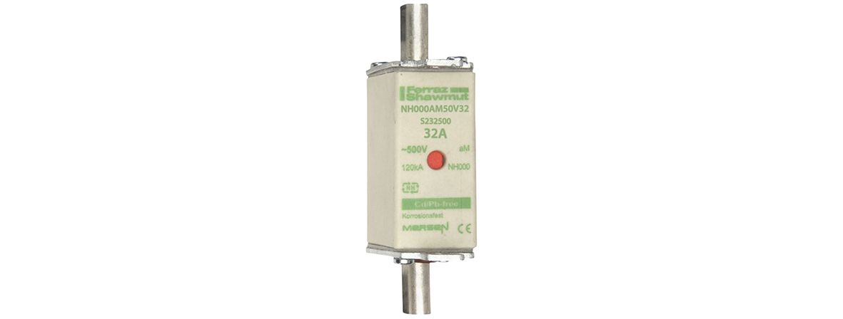 S232500 - NH fuse-link aM, 500VAC, size 000, 32A double indicator/live tags